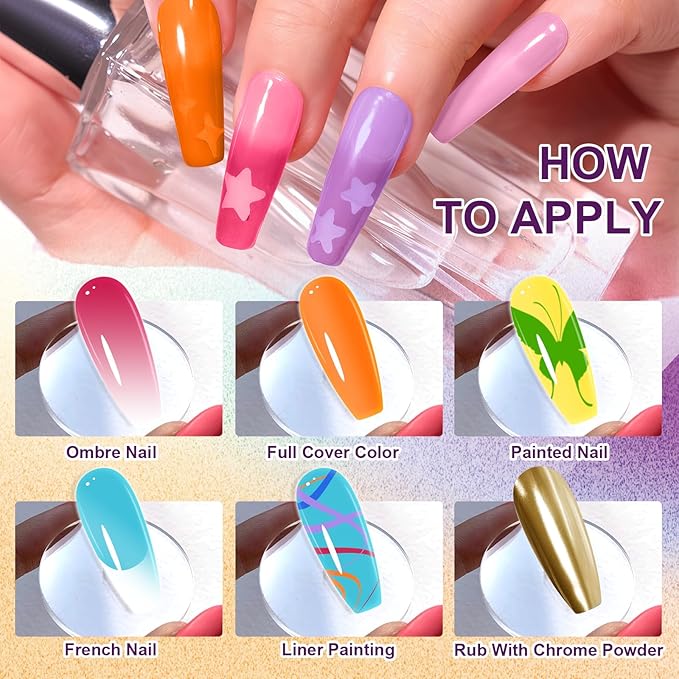 Gradient Painting Gel, 12 Bright Colors Ombre Gel Nail Polish for Pigment Pat Aura Nails, French Manicure DIY Nail Art Long-lasting No-wipe Candy Palette Jam Jar Set