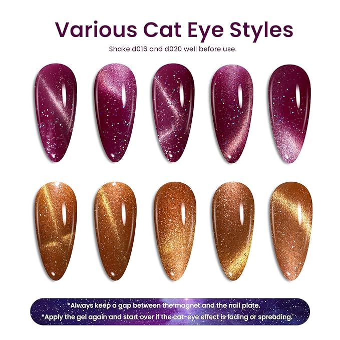 Beetles Cat Eye Gel Nail Polish Set, 6 Colors Brown Purple Glitter Nude Sparkle Stunning Champagne Burgundy Gold lavender Magnetic Effect Nail U v Gel Polish Art Design Gifts for Women