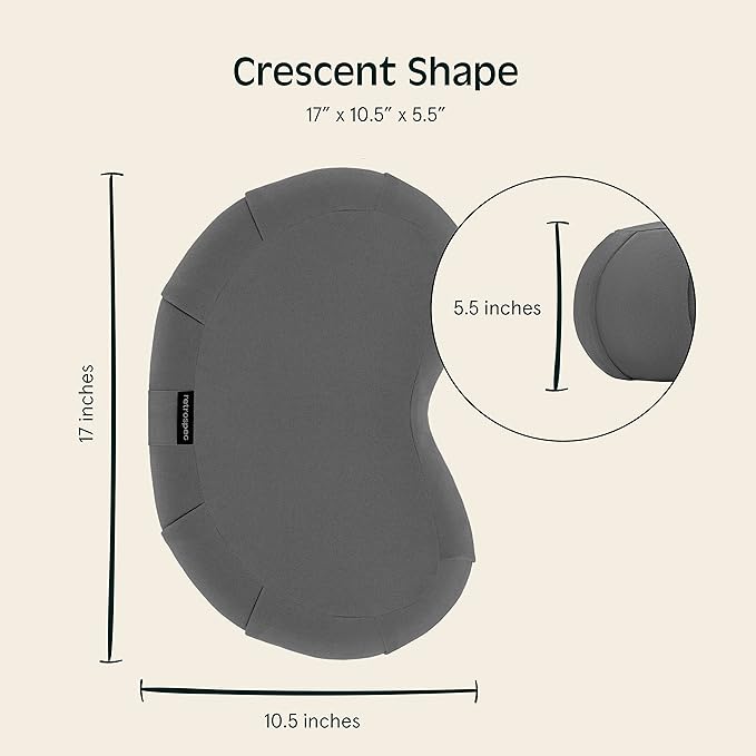 Retrospec Sedona Zafu Meditation Cushion Filled w/Buckwheat Hulls - Yoga Pillow for Meditation Practices - Machine Washable 100% Cotton Cover & Durable Carry Handle; Crescent, Stone (Pack of 4)