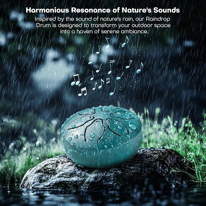 Facmogu Steel Tongue Drum Rain Chime, 3 Inch 6 Note Rain Drum for Outside, Chakra Drum for Outside Garden, Mini Hand Drum with Bag, Meditation Yoga Zen Gift for Beginner Adult - Green(Bowling Pattern)