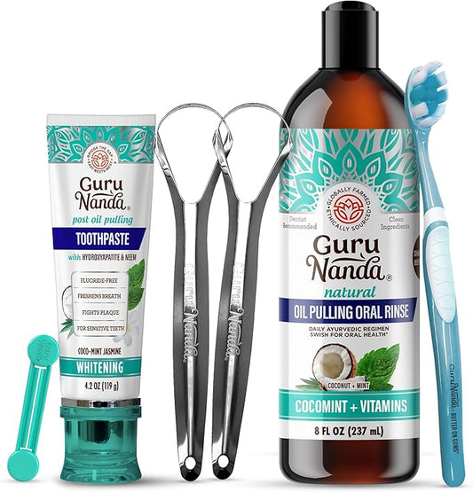 GuruNanda Daily Oral Care Bundle – Hydroxyapatite Toothpaste & Coconut Oil Pulling Mouthwash for Stronger Teeth & Happier Gums