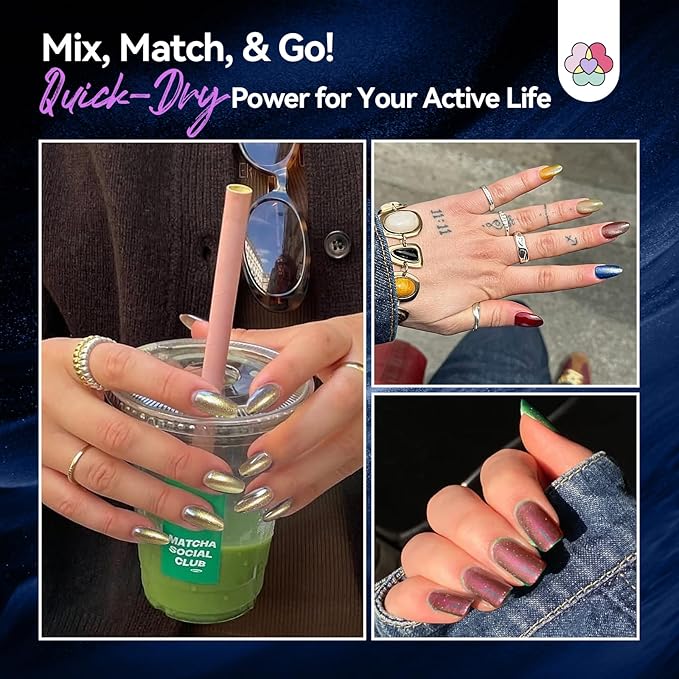 SAVILAND Chrome Nail Polish Set: 12-Free Chameleon Holographic Nail Polish Quick Dry 6 Colors Metallic Fingernail Polish Nail Lacquer Set Nail Art Galaxy Nails DIY Christmas Gift For Women 8ml