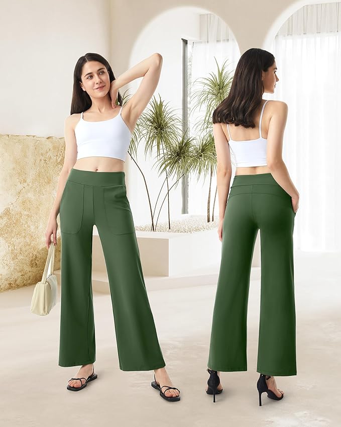 AFITNE Womens Wide Leg Yoga Pants with Pockets High Waist Stretch Dress Casual Pants Loose Lounge Sweatpants 28"/30"/32"