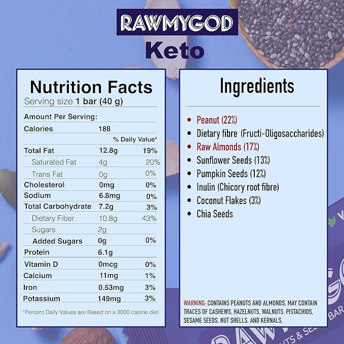 RAWMYGOD Fruit and Nut Bars, Gluten Free, Vegan, No Added Sugar (12 bars, Keto)
