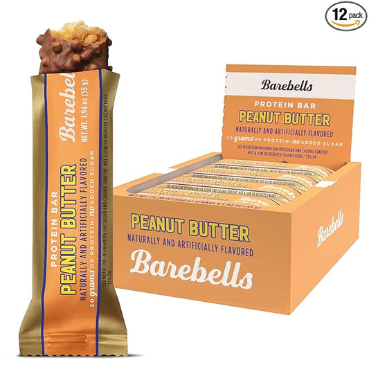 Barebells Protein Bars Peanut Butter - 12 Count, 20g High Protein Treats - Chocolate Nutrition Bar with 1g Total Sugars - On-The-Go Breakfast or Post-Workout Snack
