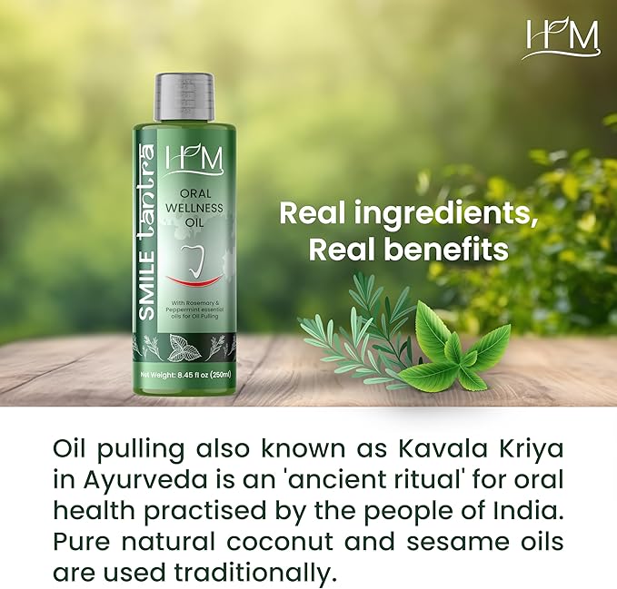 Smile Tantra Oil Pulling With Rosemary & Peppermint Essential Oils for Oral Health, Healthy Teeth & Gums, Alcohol Free Mouthwash,Teeth Whitening, for Dry mouth,Bad Breath & Freshens Mouth - 8.45 FL Oz