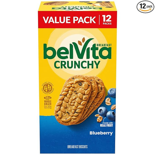 belVita Breakfast Bars Biscuits, Blueberry, Value Pack, 12 Packs (4 Biscuits Per Pack)