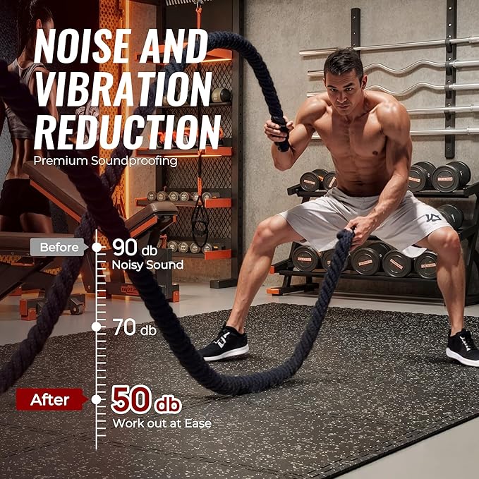 SUPERJARE 0.79'' Extra-Thick Exercise Equipment Mats, 24 Pcs 96 Sq Ft Rubber Top Floor Tiles with High Density EVA Foam, Interlocking Gym Flooring for Home Gym, Workout Mat, Black/Grey