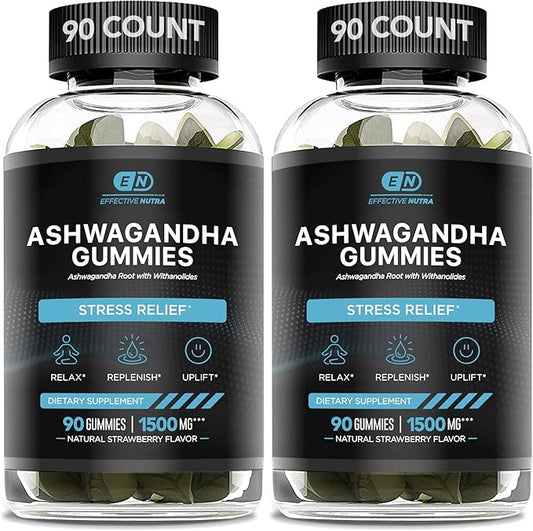 EFFECTIVE NUTRA Ashwagandha Gummies 1500mg | Stress Relief, Immune Support, Calm Mood, Energy | Natural Berry Flavor | 90-Day Supply | Vegan, Gluten-Free, Non-GMO | Supplement for Men & Women (2-Pack)