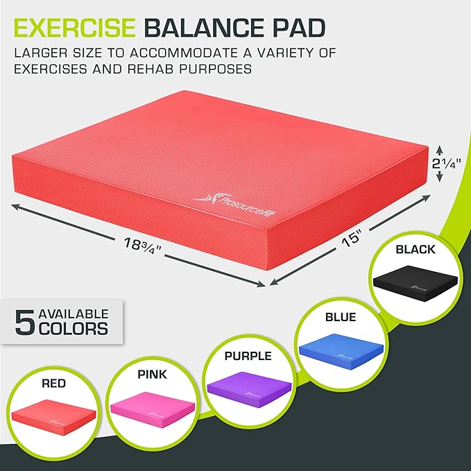 ProsourceFit Exercise Balance Pad – Non-Slip Cushioned Foam Mat & Knee Pad for Fitness and Stability Training, Yoga, Physical Therapy 15.5”x12.75”