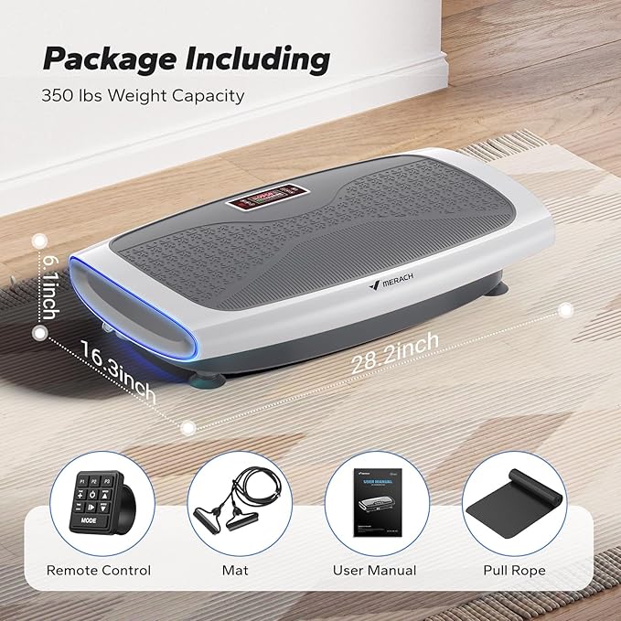 MERACH Vibration Plate Exercise Machine, 3D & 4D Vibration Plate for Lymphatic Drainage Weight Loss with 2 Tension Ropes, Whole Body Vibration Platform for Women Men, Exercise Equipment for Home