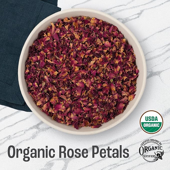 J MAC BOTANICALS Organic Rose Petals, (16 oz) Certified USDA Organic, edible, culinary grade dry rose petals, rose petals for herbal tea, cooking and crafts