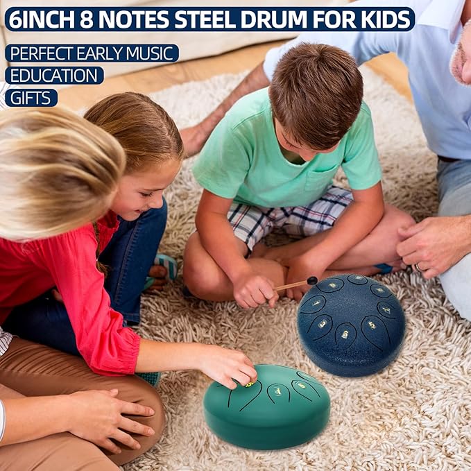 Steel Tongue Drum 6 Inch 8 Notes,C-Key Steel Hand Drum Instruments Set for Kids Adults,Navy Blue