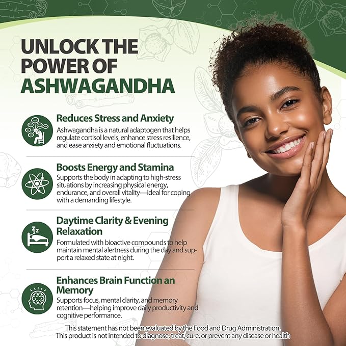 Ashwagandha Supplements 2400mg Organic with Black Pepper Vitamin B12 & B6 for Max Absorption Stress Relief Athletic Performance for Men & Women 60 Capsules