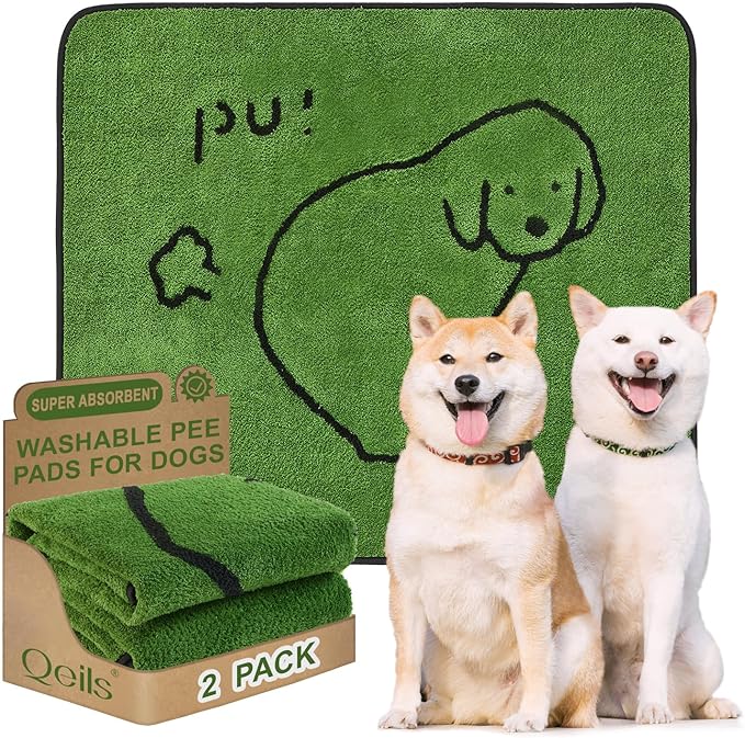 Qeils Reusable Puppy Pads, Washable Pee Pads for Dogs 2 Pack Durable Absorbent Leakproof Dog Training Pads for Home or Travel, Non-Slip Wee Wee Pads Potty Pads 36"x41"