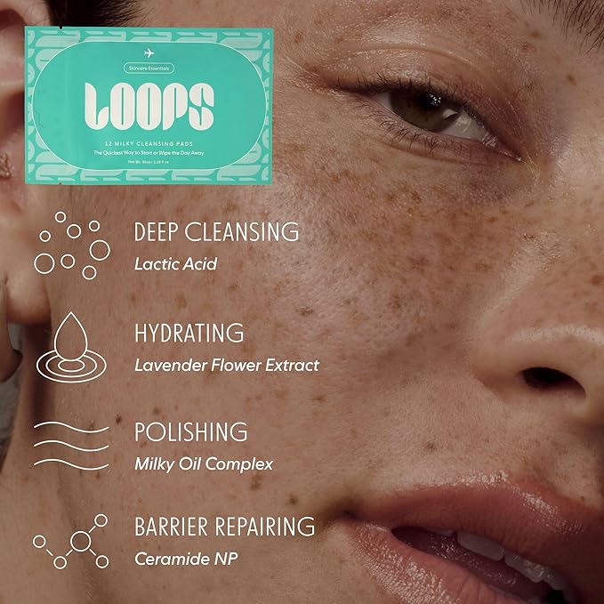LOOPS Milky Cleanser Korean Skincare - Deep Cleansing and Hydrating Skin Care - Pre-soaked Bamboo Facial Cleansing Pads - Facial Wash with Milky Oil Complex - Oil Cleanser for Face