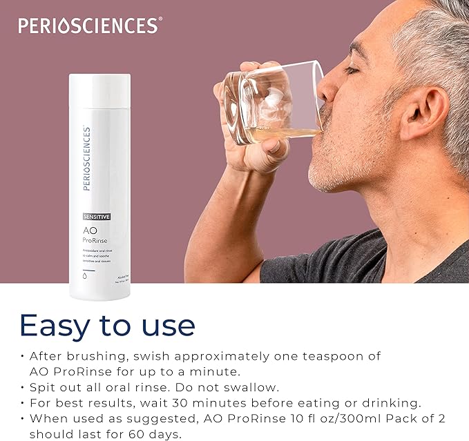 PerioSciences AO ProRinse Sensitive Teeth Mouthwash with Essential Oils and Antioxidants - Alcohol Free Mouthwash for Extreme Oral Sensations, 10 fl oz/300ml Pack of 2