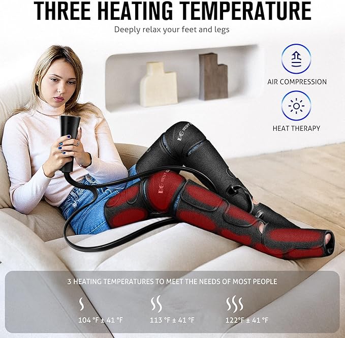 Gifts for Mom, Dad, Men, Women & Loved Ones – Air Compression Leg Massager with Heat – Ideal for Christmas, Mother Day & Father Day – Relieves Muscle Fatigue for Feet, Legs, Calves, Thighs, and Knees
