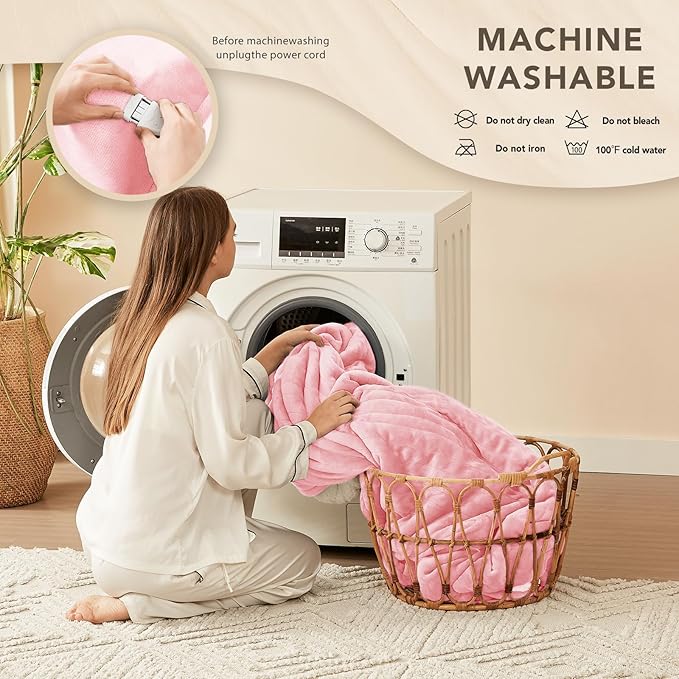 Homemate Electric Heated Blanket King - 100"x90" Heating Bed Blankets Throw with 10 Heating Levels 8 Hours Auto Off Fast Heating Over-Heated Protection Ultra Soft Warm Flannel ETL Certified Pink