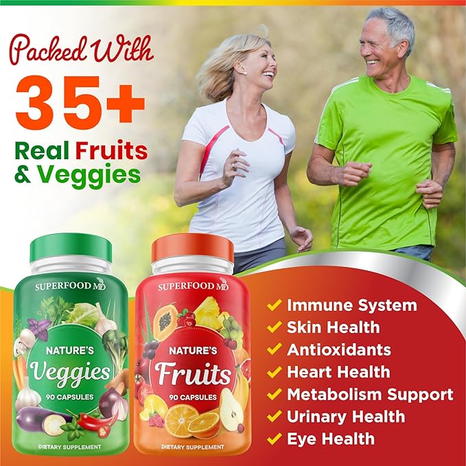 Superfood MD Fruits & Veggies Supplement - Whole Food Natural Superfoods - with Aloe Vera - Soy Free- 90 Count (Pack of 2)