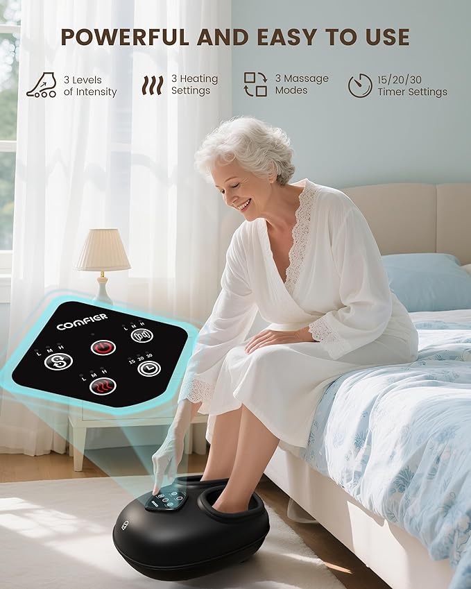 COMFIER Foot Massager with Heat, Shiatsu Foot Massager Machine for Plantar Fasciitis, Keading & Compression for Neuropathy Pain, Gifts for Women Men, Fits Up to 14