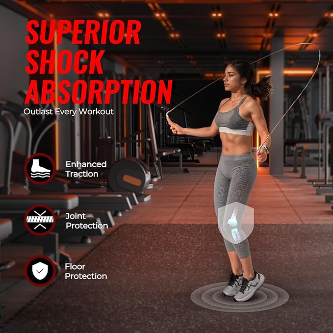 SUPERJARE 0.79'' Extra-Thick Exercise Equipment Mats, 24 Pcs 96 Sq Ft Rubber Top Floor Tiles with High Density EVA Foam, Interlocking Gym Flooring for Home Gym, Workout Mat, Black/Grey