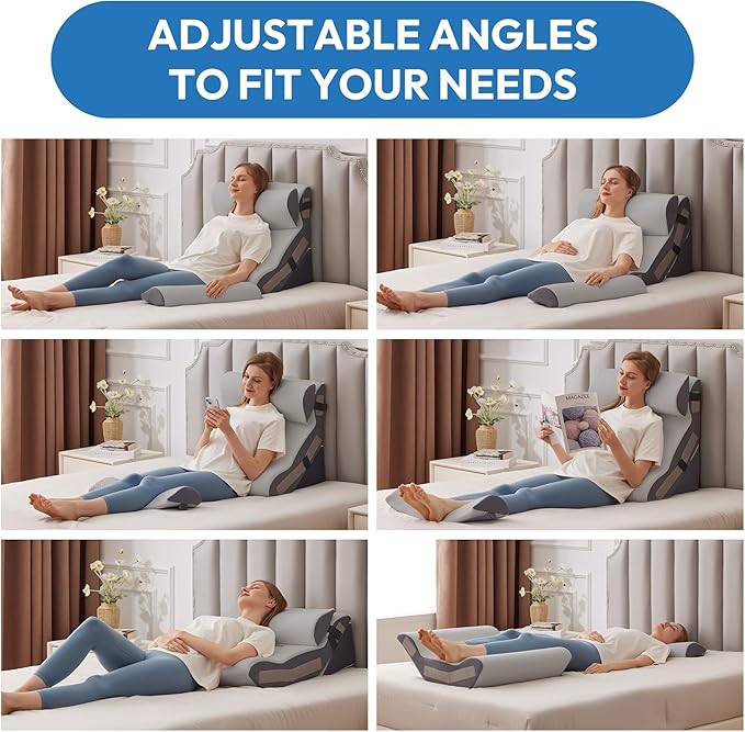 4PCS Orthopedic Bed Wedge Pillow Set for Sleeping, Sitting up in Bed, 6-in-1 Foam Wedge Pillow for Acid Reflux & Back Pain Relief & Leg Elevation, Post Surgery Pillows for GERD & Snoring, Grey