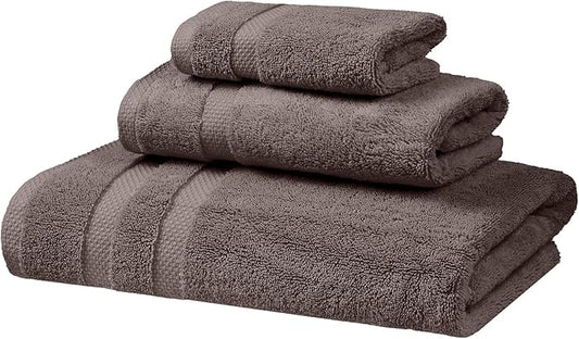 SOFE H&L | Olea Luxury Turkish Cotton Bath Towels Set of 3 : 1 Bath Towel, 1 Hand Towel, 1 Wash Cloths, Dark Gray |Thick, Premium, Soft, Durable, Absorbent - Hotel Quality Towel Sets for Bathroom