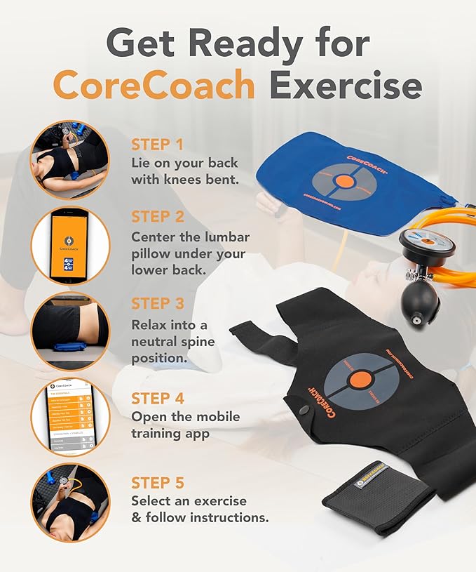 Pressure Biofeedback Device for Home Use - For Core Strength Training & Lower Back Support System with Lumbar Air Pillow, Waist Belt, & Carrying Bag