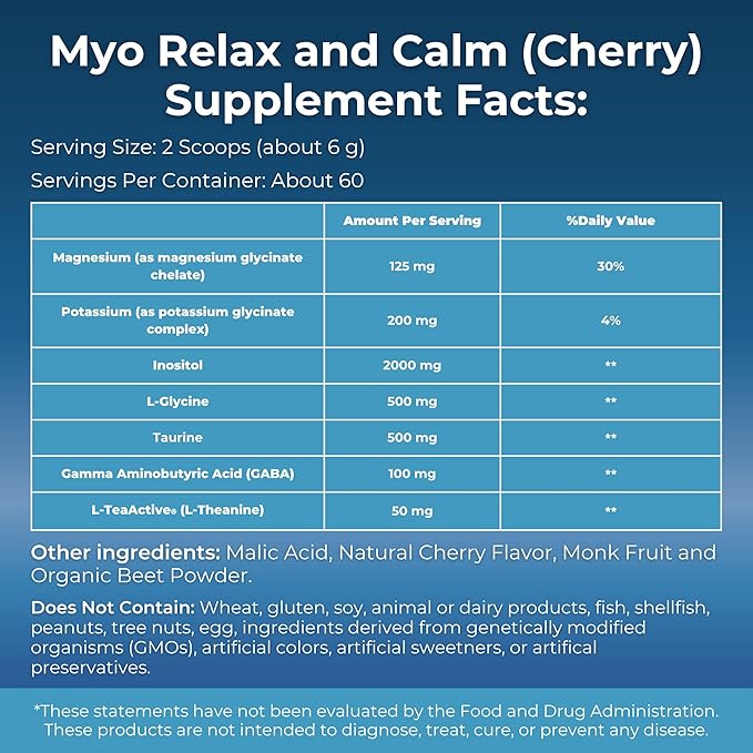 MYOXCIENCE Myo Relax & Calm | Myo-Inositol, L-Theanine, Taurine, Magnesium & GABA | Supports Sleep, Neurotransmitter, and Hormone Support (Cherry Flavor) (60 Servings)