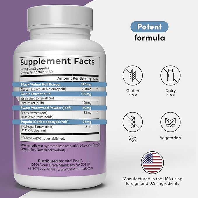 Gut Cleanse & Digestive Health Supplements - with Olive Leaf Extract, Papaya, Turmeric, Black Walnut Hull, Sweet Wormwood & More - Vegetarian, Non GMO, Gluten Free - 60 Capsules