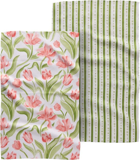 GEOMETRY Spring Kitchen Towels - Quick Dry Microfiber Cloth Spring & Summer Dish Towels for Kitchen Drying - Premium Quick Dry Towel - Tulip Lover, 18" x 30" - 2-Pack