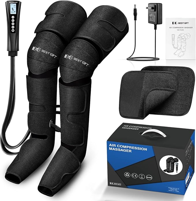 Gifts for Mom, Dad, Men, Women & Loved Ones – Air Compression Leg Massager with Heat – Ideal for Christmas, Mother Day & Father Day – Relieves Muscle Fatigue for Feet, Legs, Calves, Thighs, and Knees