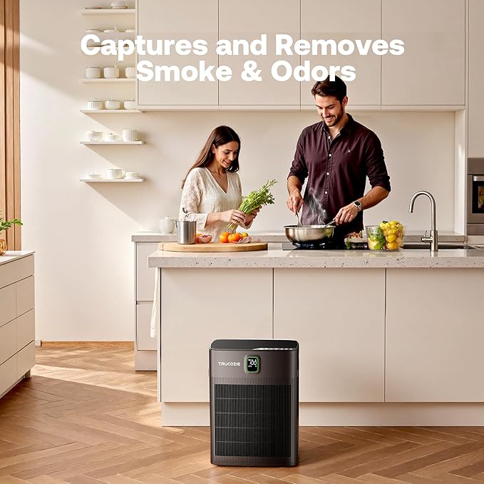 Trucozie T554 Air Purifier for Home Up to 2000 Ft² in 1 Hr with Washable Pre-Filter, Air Purifier for Home Pets with PM 2.5 Air Quality Display, Sleep Mode for Allergies, Dust, Smoke, Grayish Brown