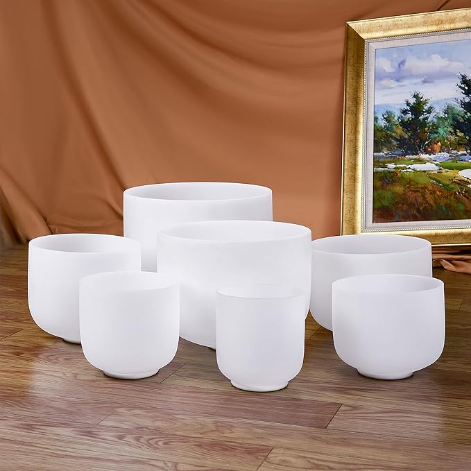TOPFUND 6-12 inch Chakra Set of 7 Crystal Singing Bowls with Heavy Duty Carrying Case and Mallets