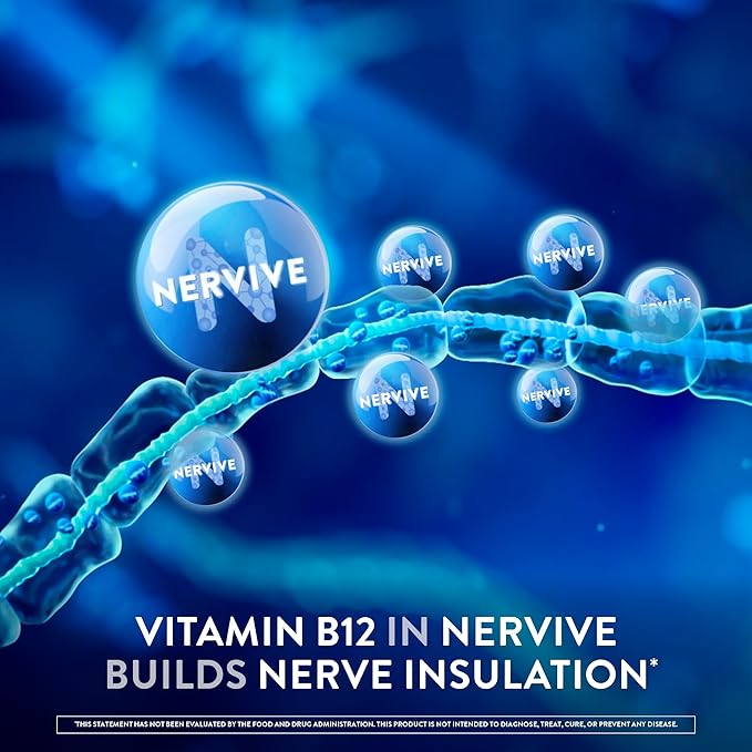 Nervive Nerve Health, with Alpha Lipoic Acid, to Fortify Nerve Health and Function in Fingers, Hands, Toes, & Feet*, and Support Healthy Circulation, ALA, Vitamins B12, B6, & B1, 60 Tablets