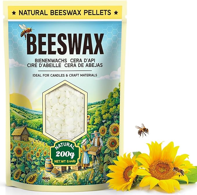 Beeswax Pellets for Candle Making – 0.44lb/2lb/5lb – Natural Beeswax for Candles, Lip Balms, and Skincare – White Beeswax for DIY Projects – Ideal for Beginners and Experts（0.44lb）