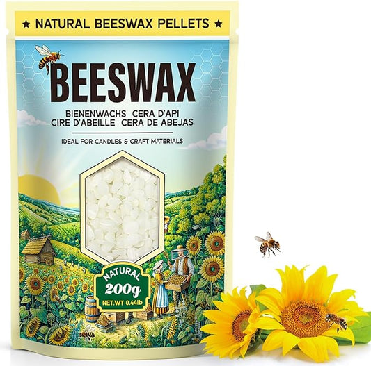 Beeswax Pellets for Candle Making – 0.44lb/2lb/5lb – Natural Beeswax for Candles, Lip Balms, and Skincare – White Beeswax for DIY Projects – Ideal for Beginners and Experts（0.44lb）