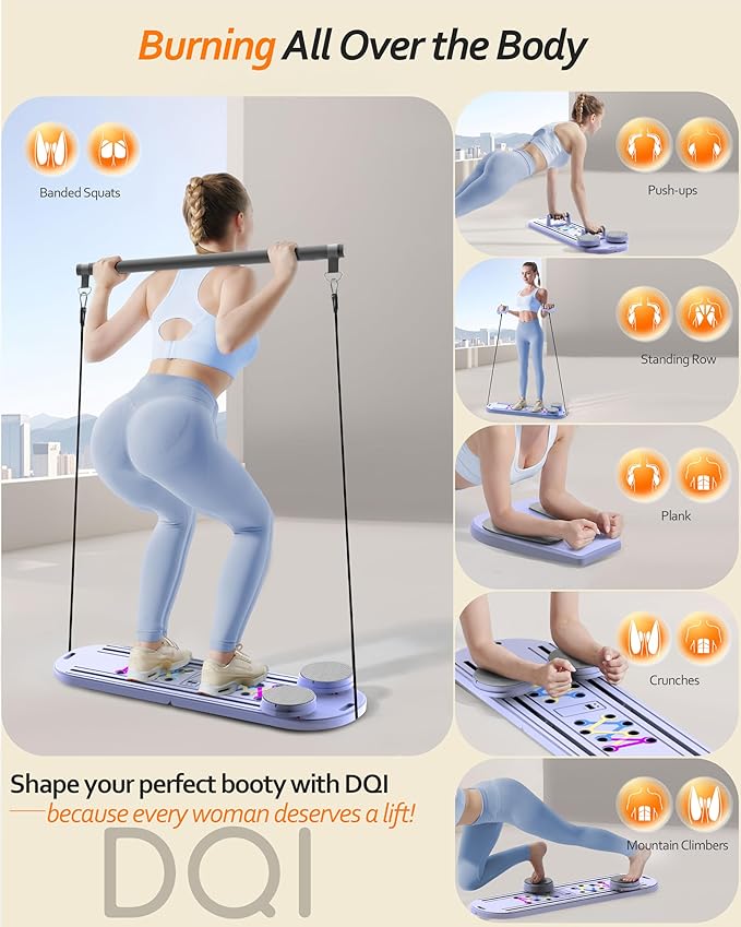 Pilates Board Pilates Reformer Set - Pilates Board for Home Workout, Multifunctional Pilates Board for Core, Glutes, Balance Training, Non-Slip Design with Cushioned Pads, Portable Pilates Board