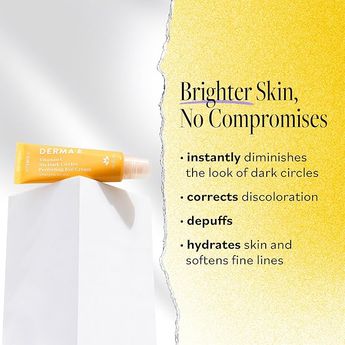 Derma E Vitamin C No Dark Circles Perfecting Eye Cream, 0.5 Oz, Color Correcting Vitamin C Eye Cream with Turmeric and Caffeine for Fine Lines and Undereye Puffiness