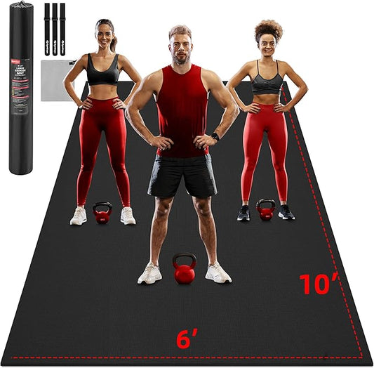 Extra Large Exercise Mat, 10'x6'/9'x6'/8'x6'/7'x5'/6'x4'(8mm) Thick Workout Mat for Home Gym & Garage Flooring, Shoe-Friendly, High-Density, MMA, HIIT, Weight Lifting, Cardio&Strength