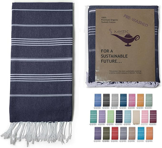 Turkish Beach Towel 100% Organic Cotton Extra Large Oversized (39 x 71 Inches) Quick Dry Sand Free Light Weight Prewashed for Bath Beach Gym Yoga Travel Towel Blanket (Midnight Blue)