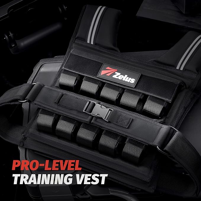 ZELUS Weighted Vest Men, 23/36/45 lb. Weight Vest with 10/16/20 Adjustable Iron Weights for Muscle Building Strength & Functional Training, Weighted Vest for Women with Reflective Strips.