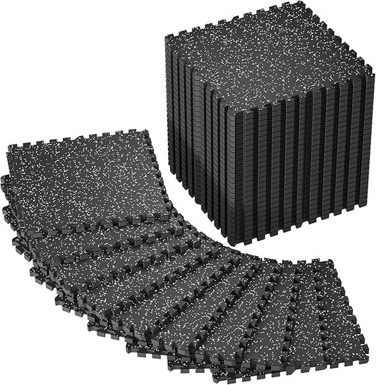 SUPERJARE 0.79'' Extra-Thick Exercise Equipment Mats, 36 Pcs 144 Sq Ft Rubber Top Floor Tiles with High Density EVA Foam, Interlocking Gym Flooring for Home Gym, Workout Mat, Black/Grey