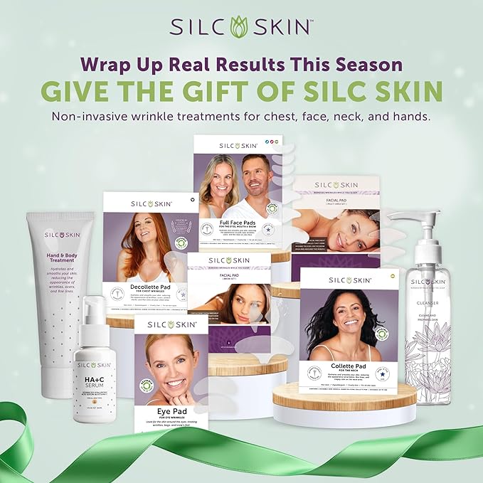 Silc Skin Complete Chest And Neck Care Set With Decollette And Collette Pads, Reusable Medical Grade Silicone For Sleep Lines, Holiday Anti Wrinkle Gift Set For Her, 30 Day Supply