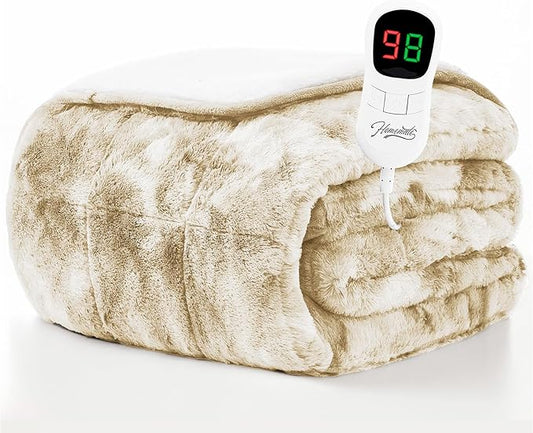Homemate Heated Weighted Blanket for Adults - 50"x60" 10lbs Electric Throw Fast Heating Heavy Blanket 1/2/4/6/8 Hour Auto Off 10 Heat Levels Over-Heat Protection Luxury Faux Fur Sherpa