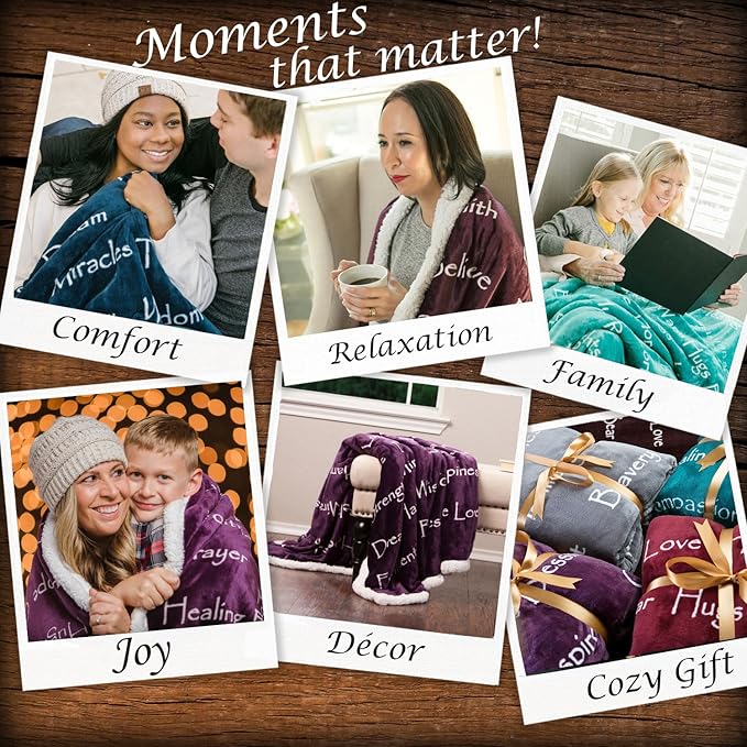 Chanasya 5-Piece Warm Hugs Positive Energy Healing Thoughts Comfort Caring Message Print Combo Gift Pack Throw Blanket, Neck Pillow, Eye Mask, Tote Bag, Socks - for Women Men Cancer Hospital Aubergine