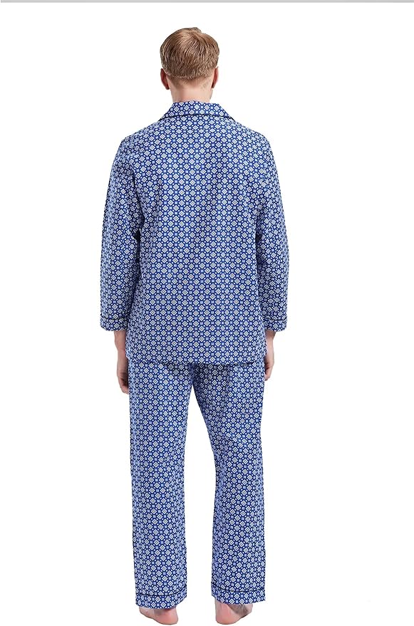 GLOBAL Men's Pajamas Sets 100% Cotton Flannel Sleepwear Long-Sleeve top & Bottom