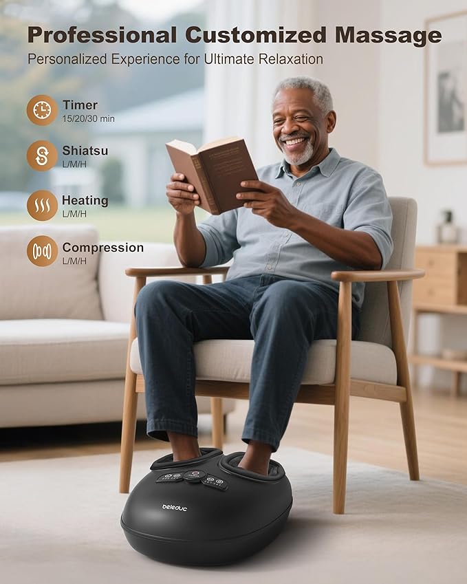 Beleduc Shiatsu Foot Massager with Heat,Compression and Deep Kneading for Plantar Fasciitis,Fits Up to Size 14,Gifts for Women & Men
