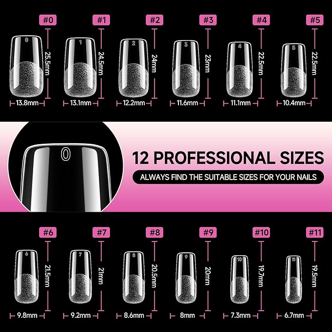 UNA GELLA Nail Tips Square Fake Gel Nails 120pcs Pre-buff Matte Square Full Cover False Nail Tips Clear Acrylic Nails No C Curve S quare Tips for Press on Nail Extensions Home DIY Salon 12 Sizes